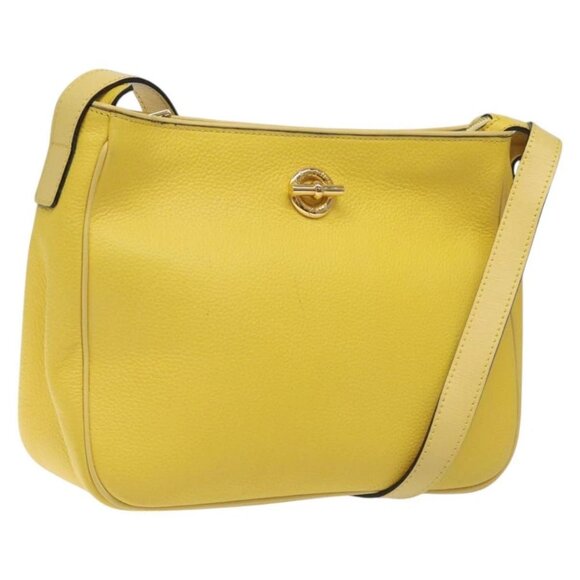 CELINE Shoulder Bag Leather Gold Yellow Auth